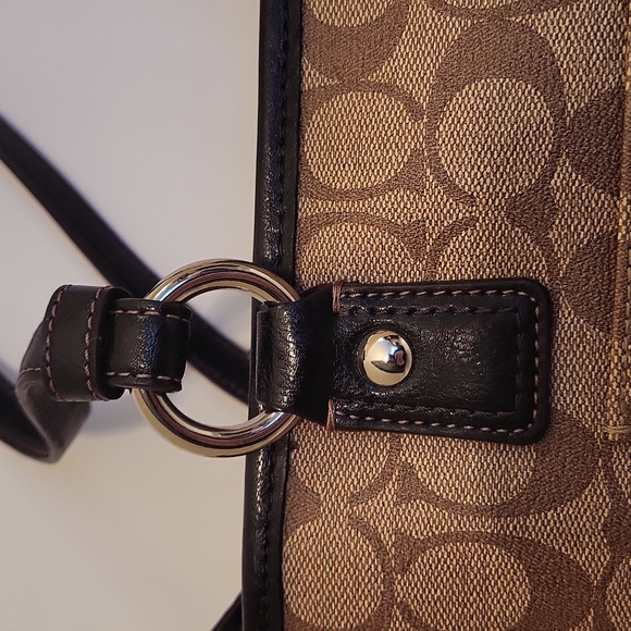 NWOT Coach Signature Logo Small Tote, Tan and Brown, Leather Trim - Picture 5 of 16